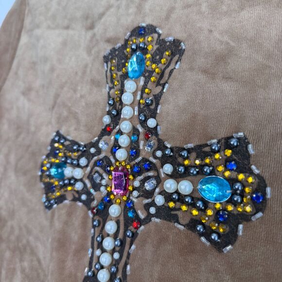 BCBGMaxazria Jacket Women Large Beaded Cross Velour Velvet Track Zip Up Y2K NEW - Picture 7 of 11